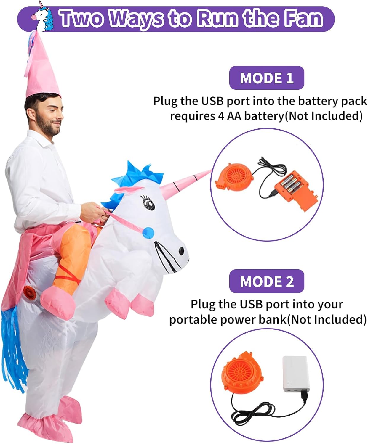 TOLOCO Inflatable Costume Unicorn Costume Blow Up Ride On Unicorn Costume for Halloween Cosplay Parties