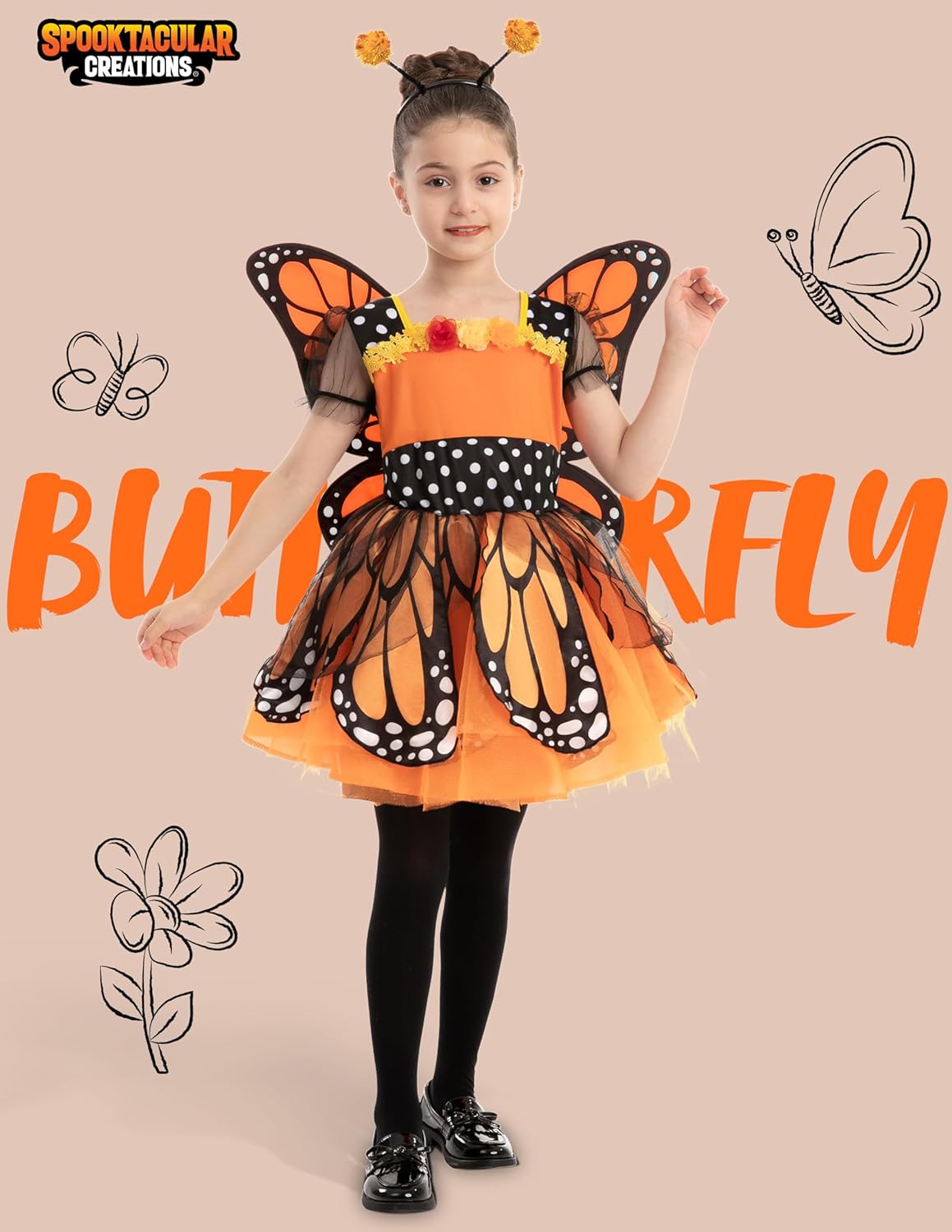 Spooktacular Creations Child Girls Butterfly Costume, Toddlers Butterfly Outfit w/Wings Headband for Kids Halloween Parties