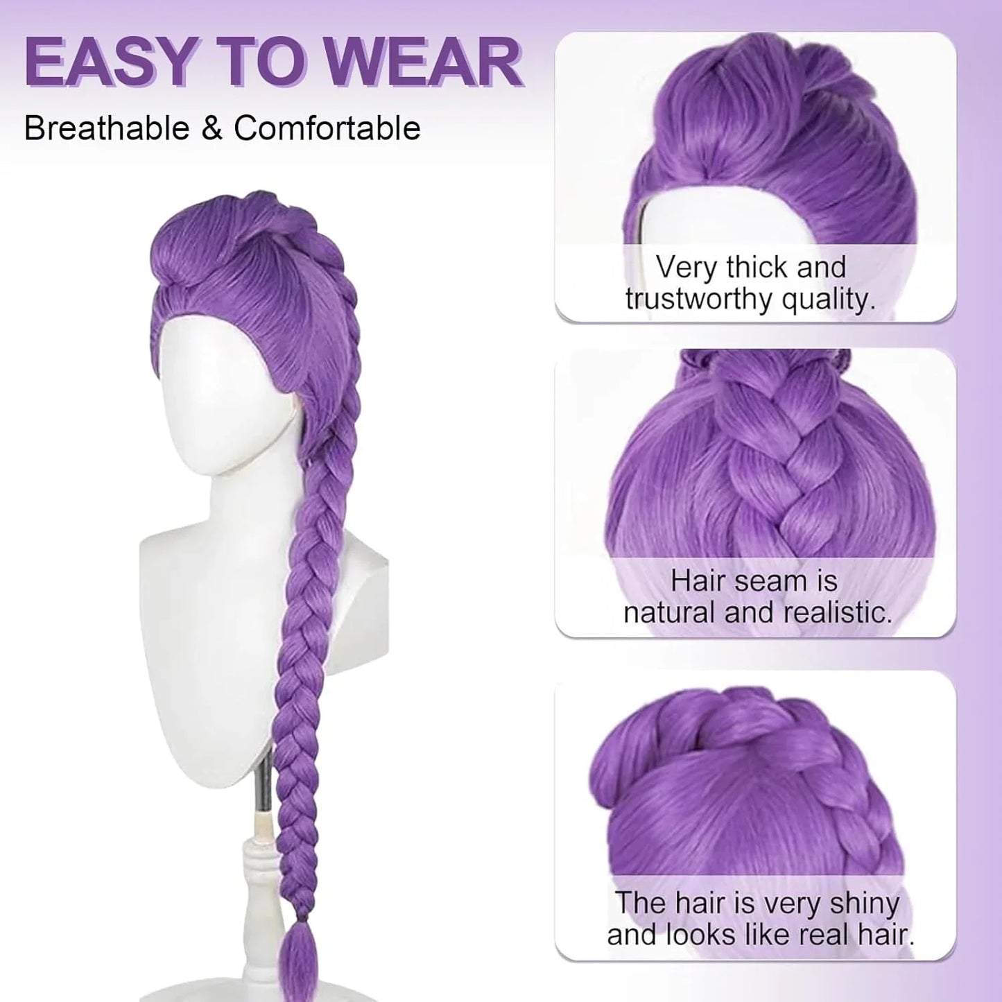 39" Long Purple Cosplay Wig,Anime Demon Costume Hair for Girl Women,Kp Singers Rumi Long and Thick Braid Wigs for Halloween,Anime,Party