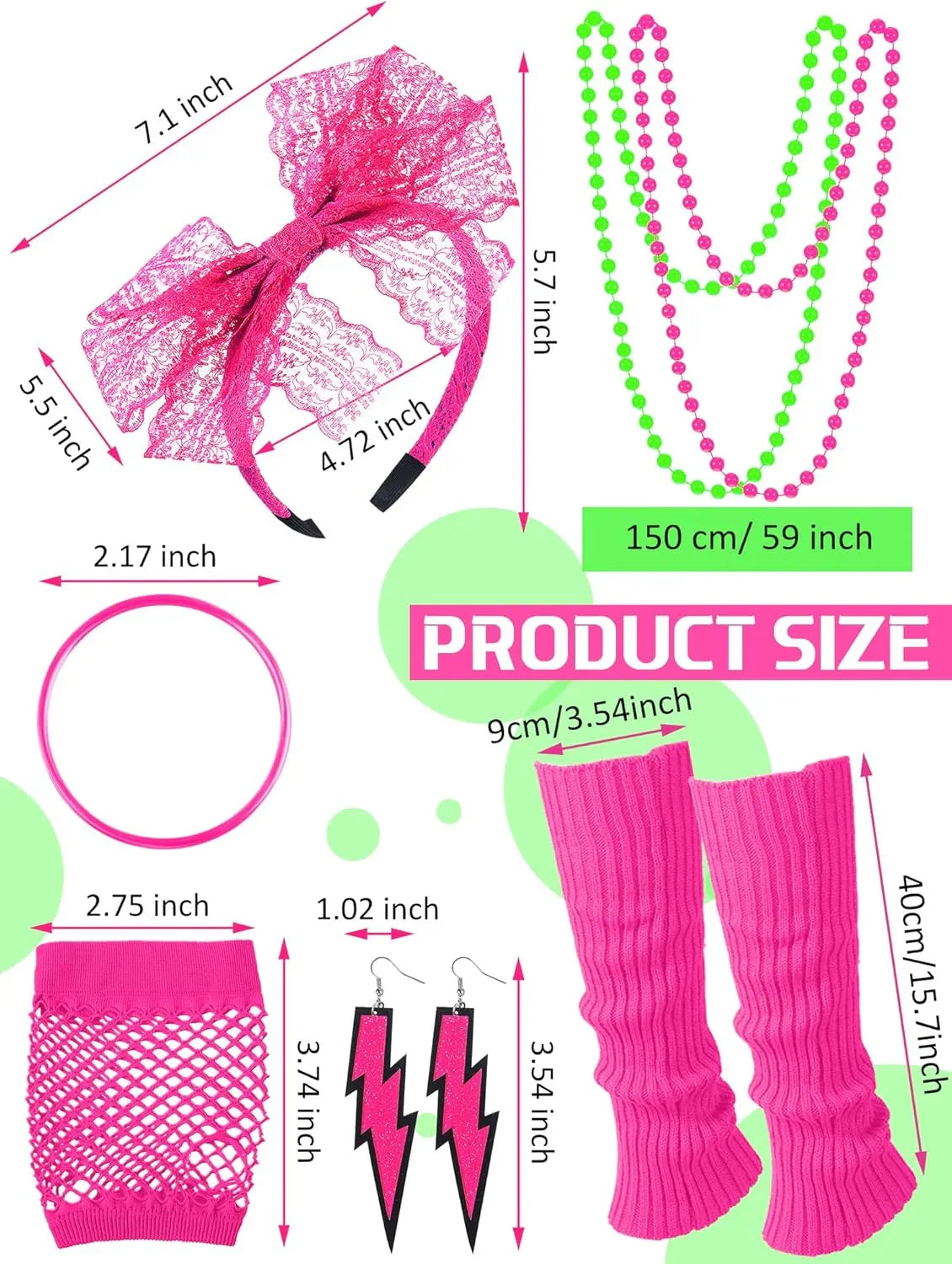 Vabean 19 Pcs 80s Costume Set T Shirt Leggings Tutu Skirt Headband Necklace Bracelets Earrings Gloves Leg Warmers for Women