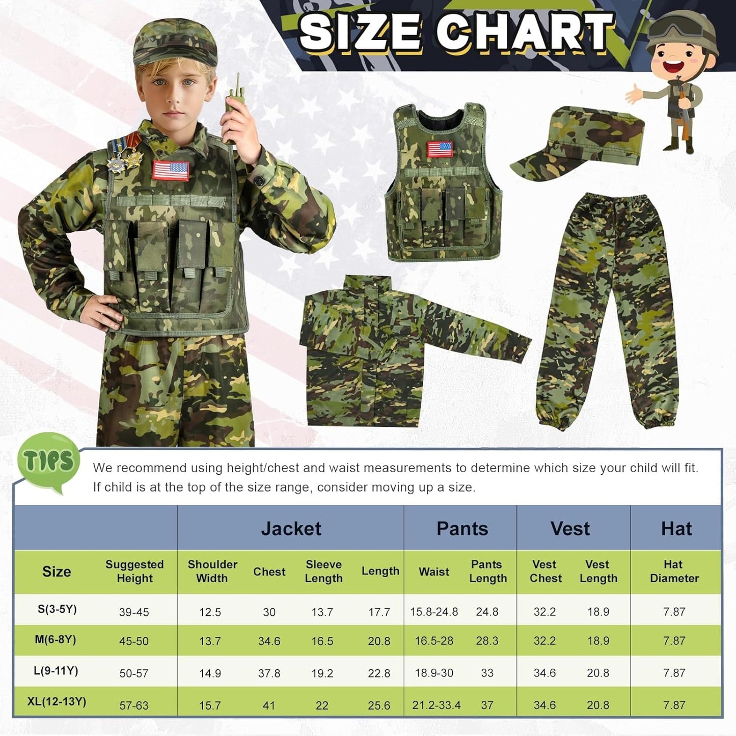 Kids Army Costume for Boys, Military Soldier Costume with Army Toys, Boys Halloween Costume with Vest Solider Boy