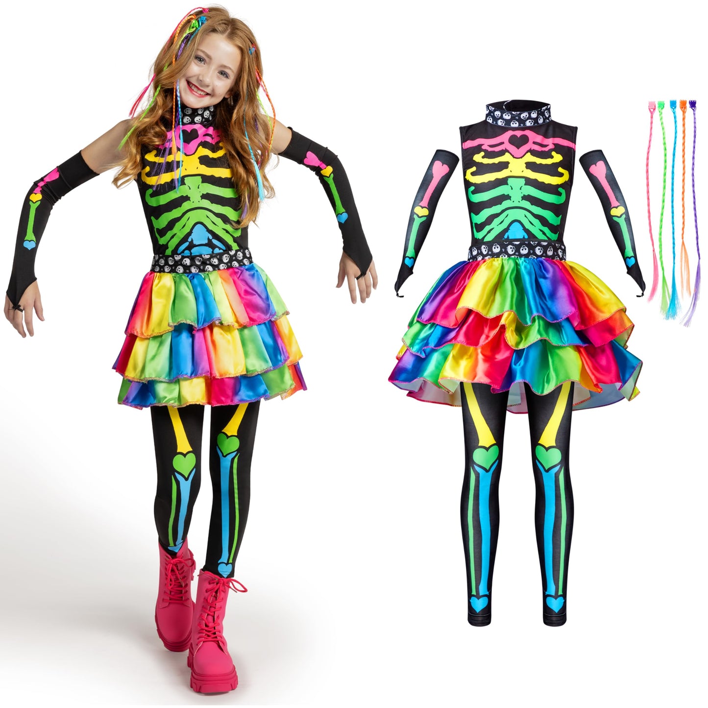 Spooktacular Creations Halloween Kids Skeleton Costume, Funky Punky Bone Skeleton Deluxe Costume, Halloween Girls Outfit