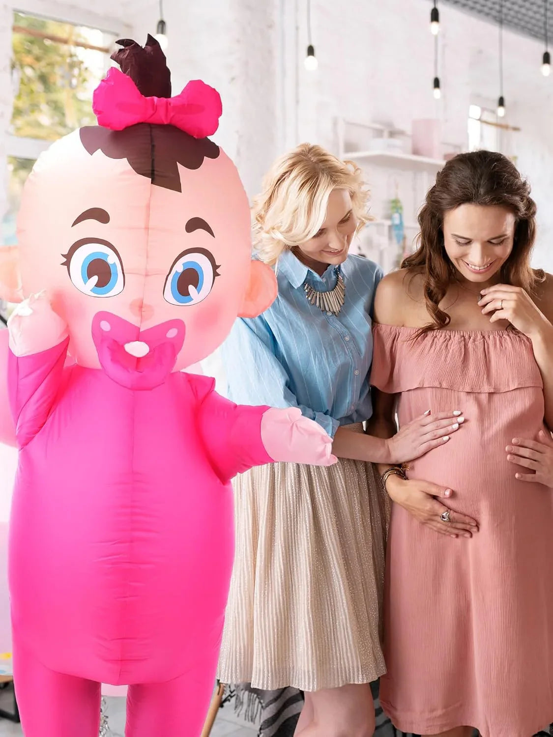 Ramede 2 Pcs Giant Inflatable Baby Costume 96 Inch Gender Reveal Ideas Boy and Girl Blow Costume Outfit for Adult Baby Shower Gender Reveal Party Halloween Christmas Cosplay Supplies