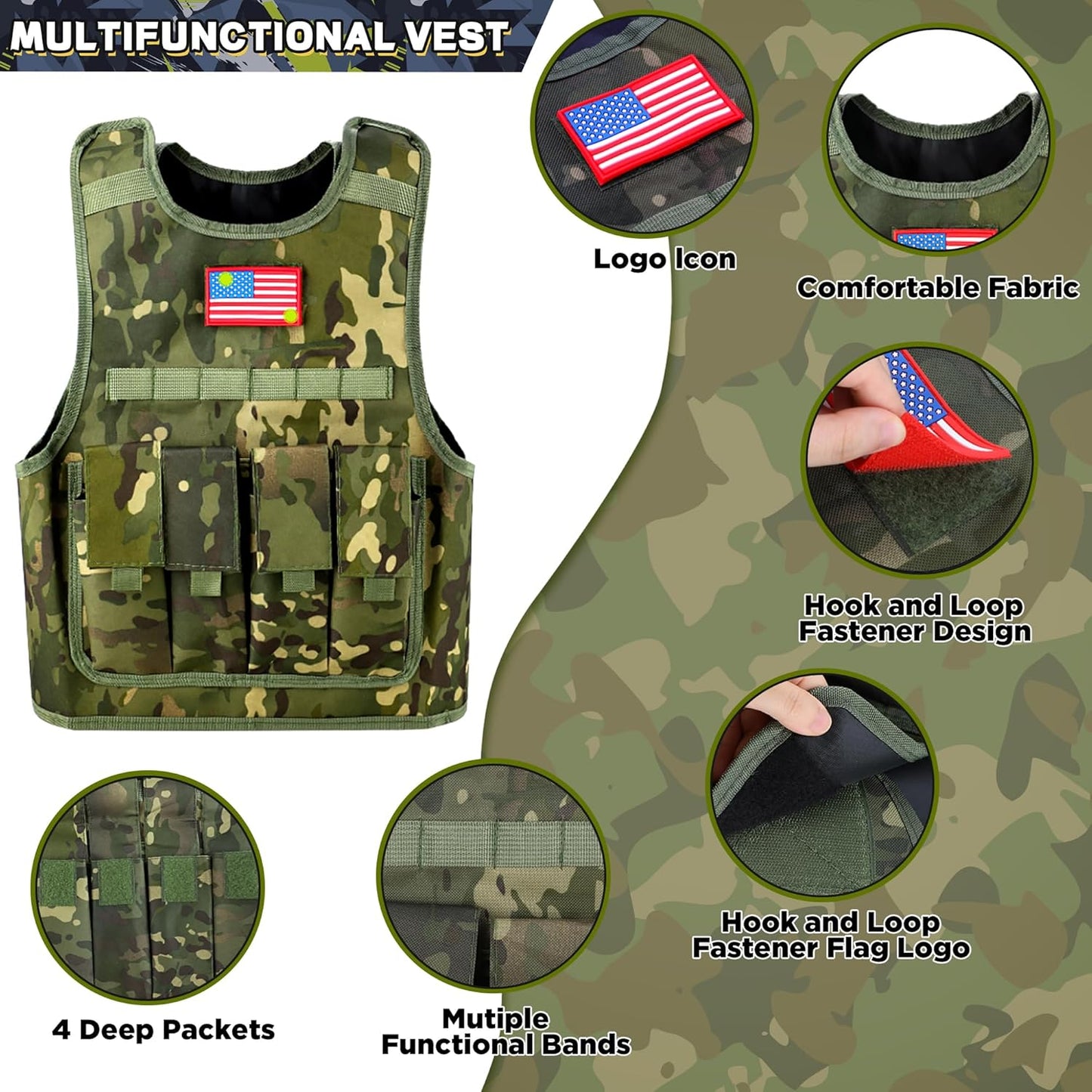 Kids Army Costume for Boys, Military Soldier Costume with Army Toys, Boys Halloween Costume with Vest Solider Boy