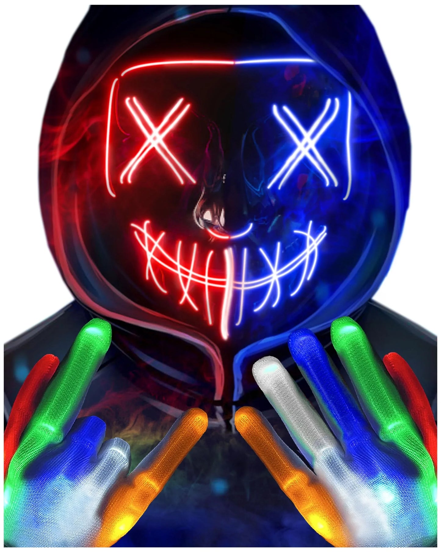 Sago Brothers Halloween Mask Skeleton Gloves Set, Light Up Scary LED Mask with Glow Gloves, Halloween Costumes for Boys Girls