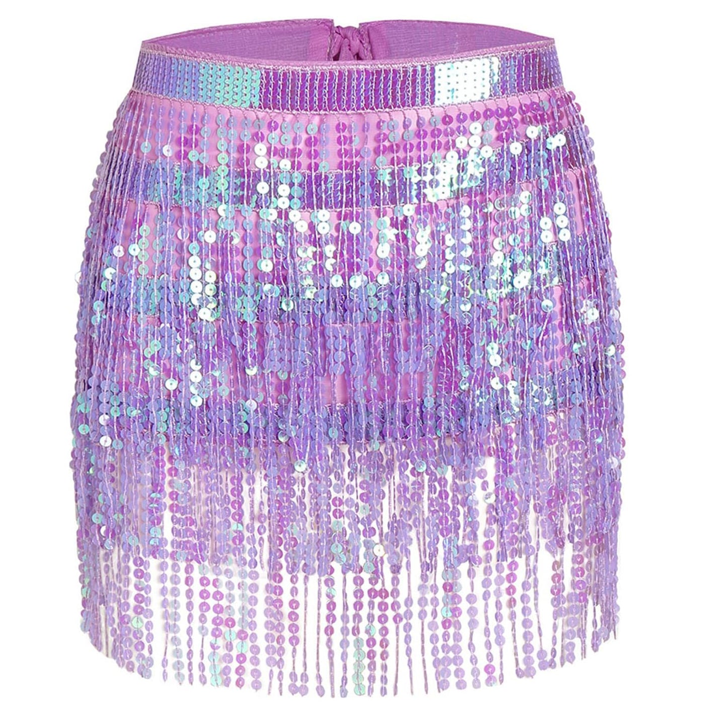 Women's Sequin Tassel Skirts Rave Fringe Hip Scarf for Festival