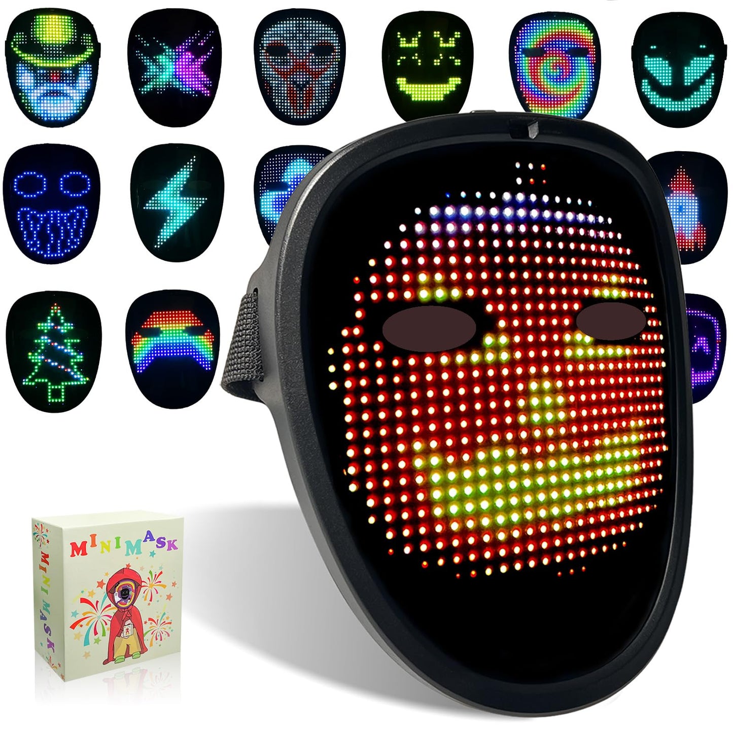 Led Mask with Gesture Sensing, Light up Face Transforming Mask for Halloween Xmas Costume Party