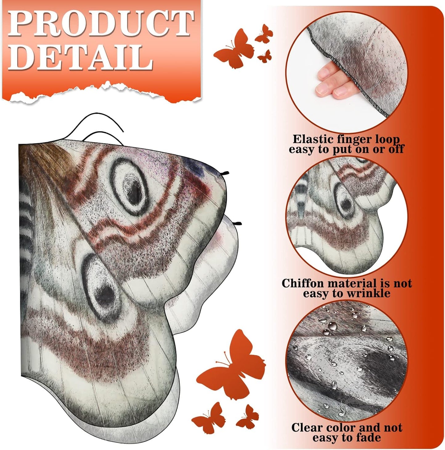 Yinder 2 Pcs Halloween Moth Wings Costume Butterfly Shawl Moth Wing Cape Costume Accessory with Headband 72.83 x 50.39 Inch