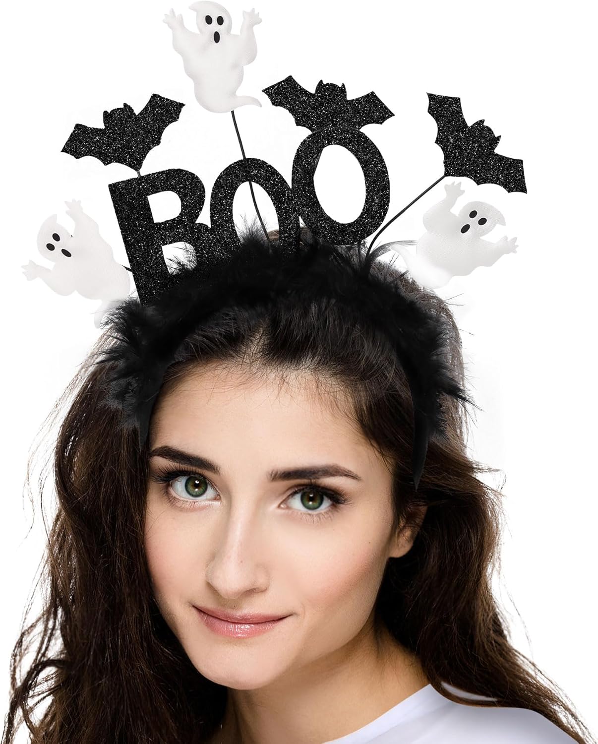 4 Pcs Ghost Costume Adult with Accessories,Ghost Costume Women Poncho/Bag/Headband/Tights Halloween Cosplay