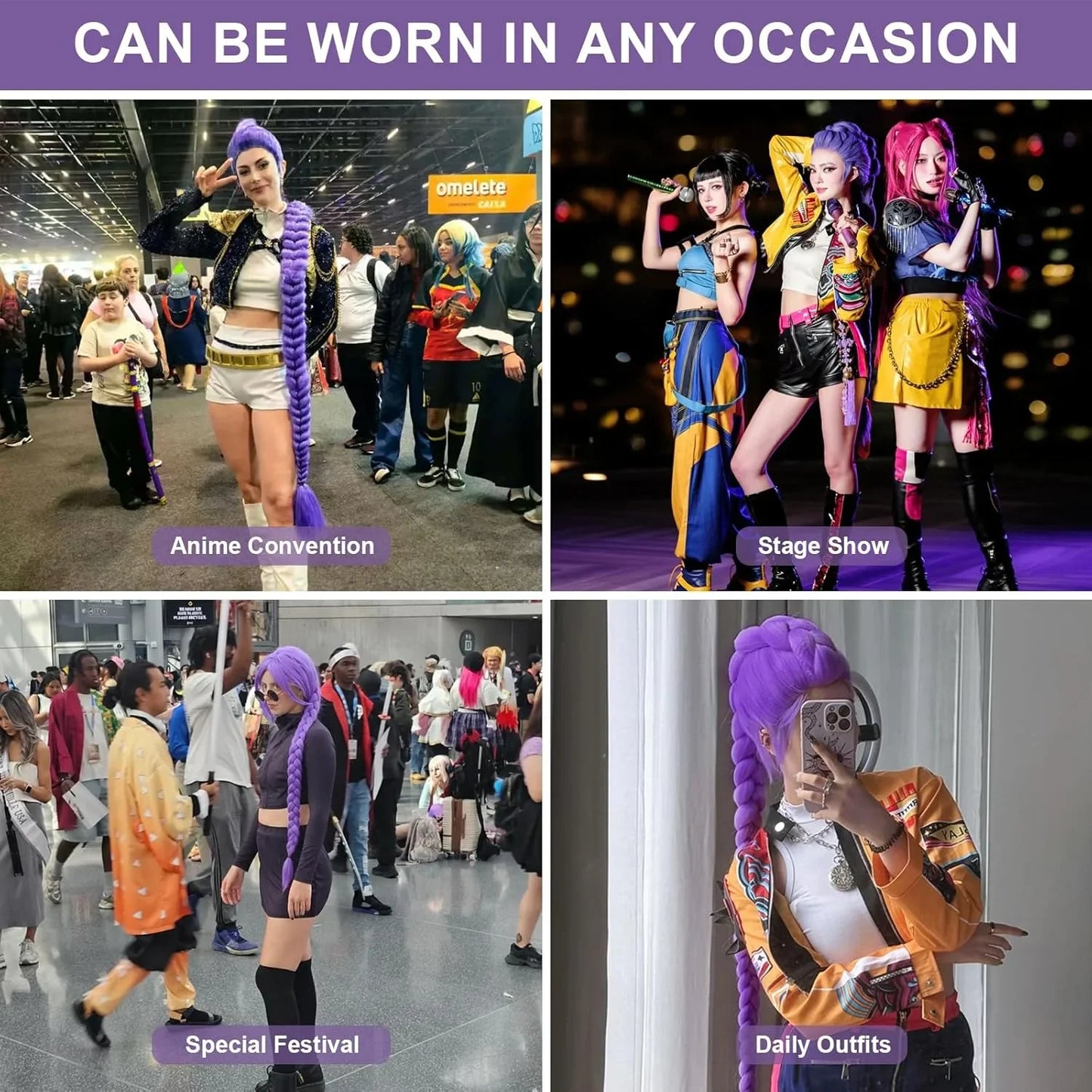 39" Long Purple Cosplay Wig,Anime Demon Costume Hair for Girl Women,Kp Singers Rumi Long and Thick Braid Wigs for Halloween,Anime,Party
