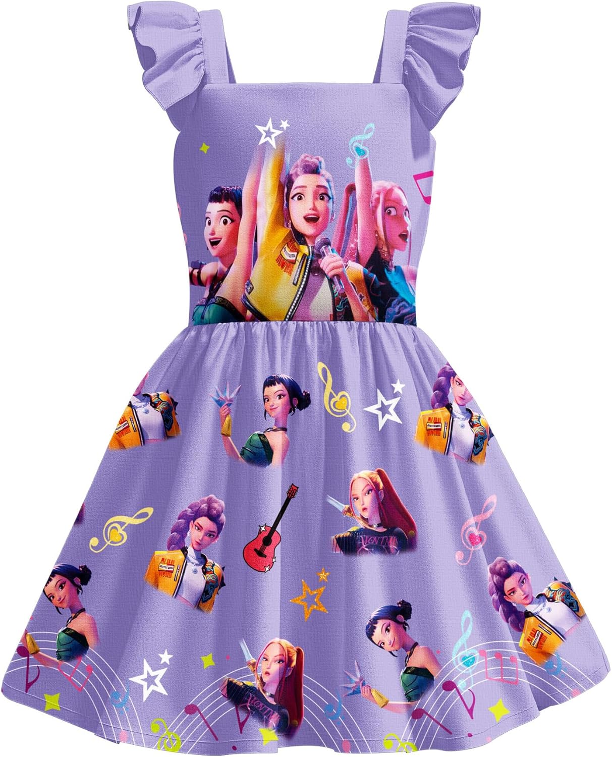 Girls Demon Hunters Costume Flutter Sleeve Dress Halloween Pop Singer Cosplay Dress up