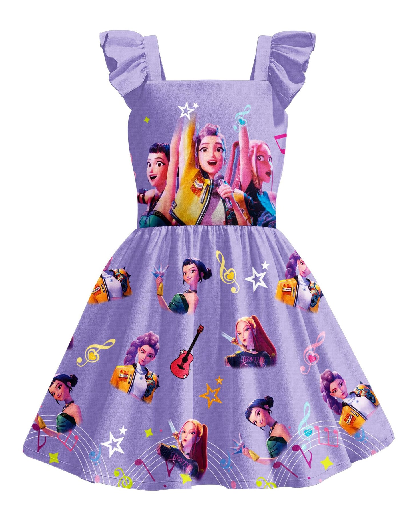 Girls Demon Hunters Costume Flutter Sleeve Dress Halloween Pop Singer Cosplay Dress up