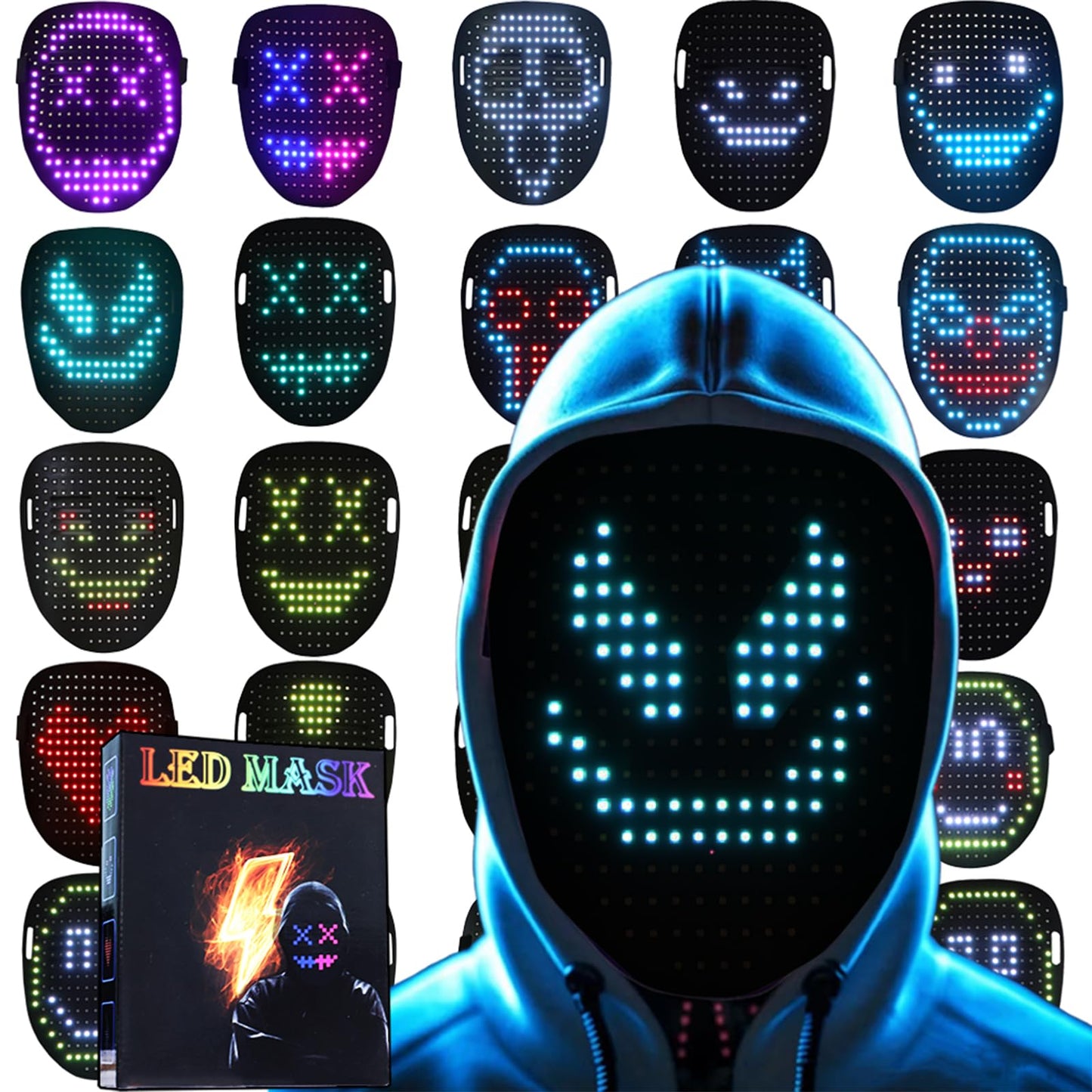 Led Mask Lighted Up Mask - Led Masks with Gesture Sensing Costume for Halloween Costume Cosplay Party Cool Gifts