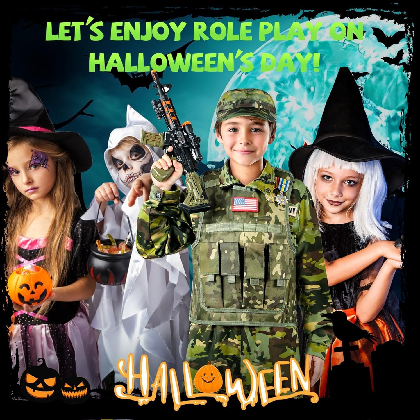 Kids Army Costume for Boys, Military Soldier Costume with Army Toys, Boys Halloween Costume with Vest Solider Boy