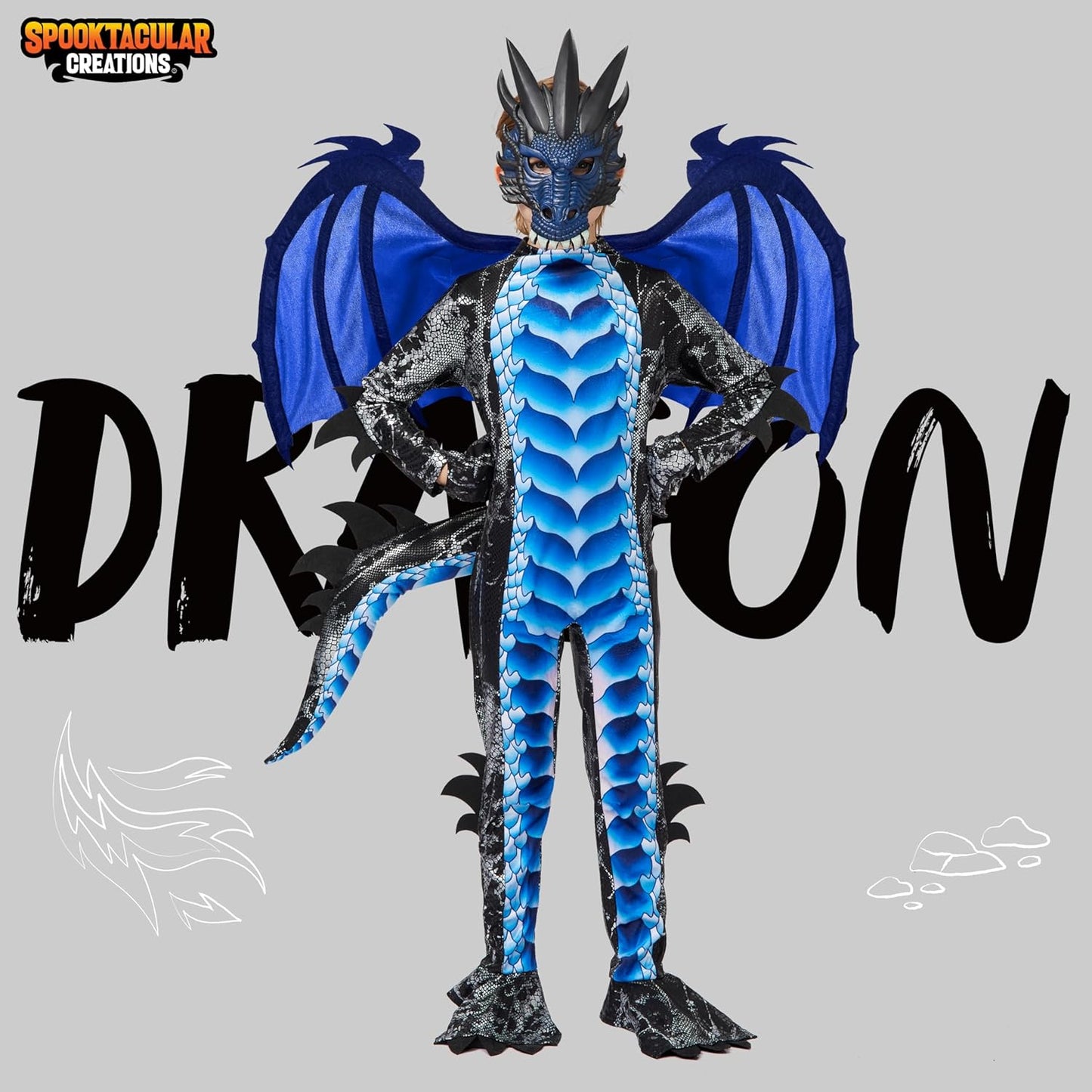 Spooktacular Creations Halloween Kid Dragon Costume, Boys Dragon Wings, Tail and Mask Set for Halloween Dress Up