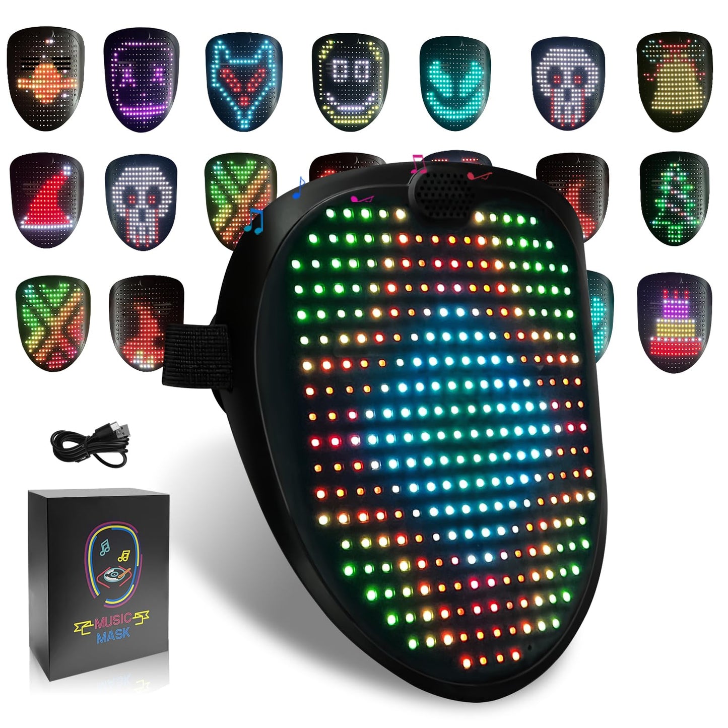 Led Mask with Gesture Sensing, Light up Face Transforming Mask for Halloween Xmas Costume Party