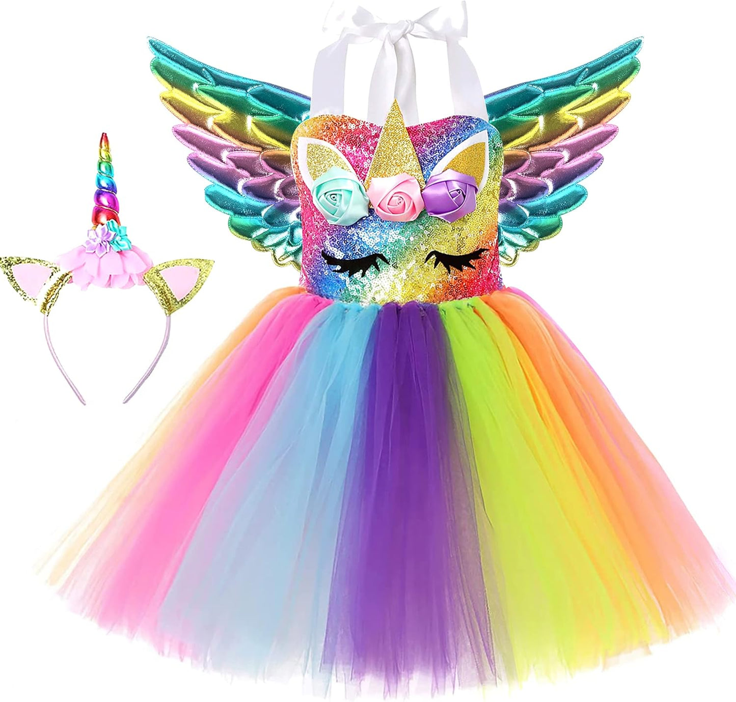 Soyoekbt Girls Unicorn Costume LED Light Up Unicorn Dress Birthday Party Princess Dress for Halloween Party