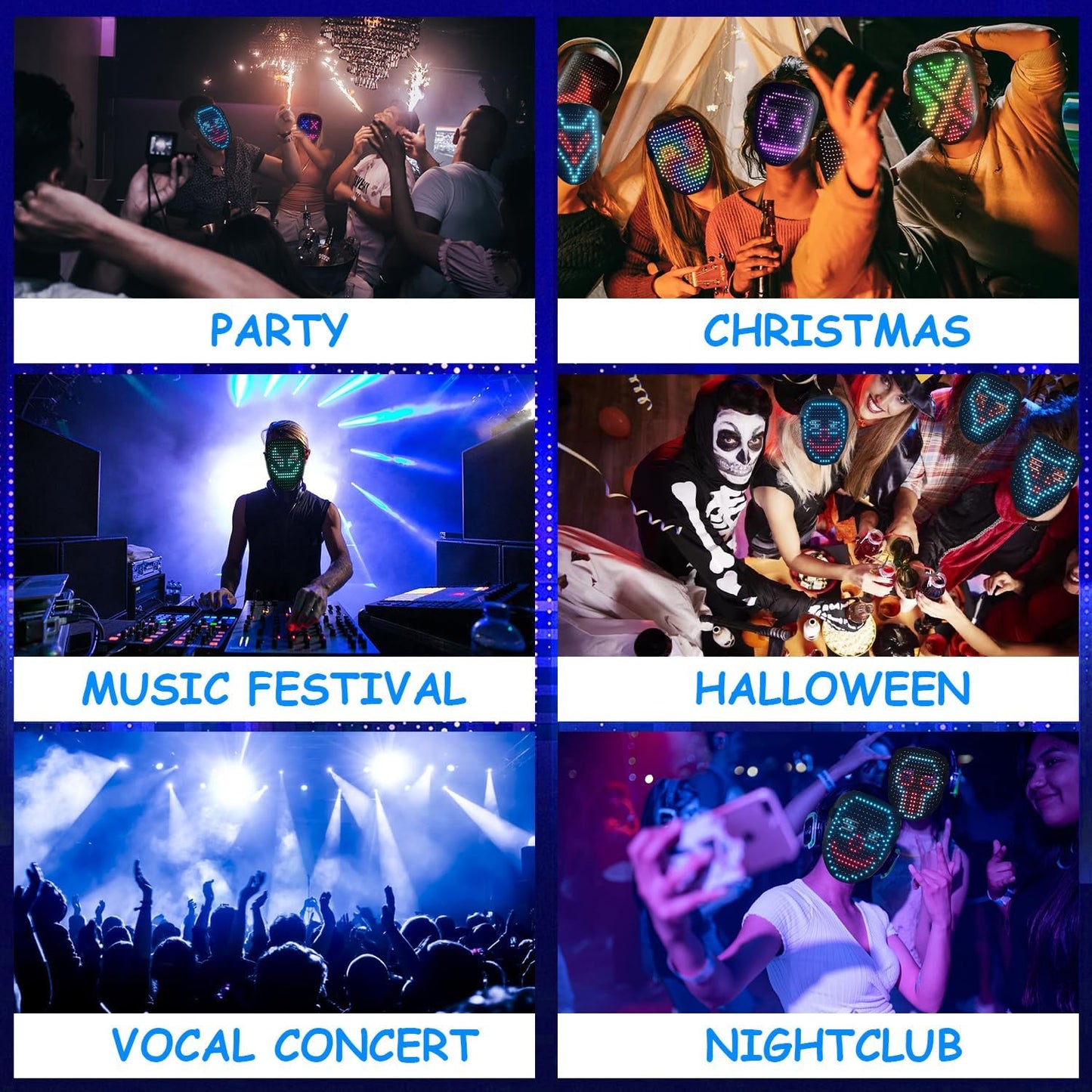 Led Mask with Gesture Sensing, Light up Face Transforming Mask for Halloween Xmas Costume Party