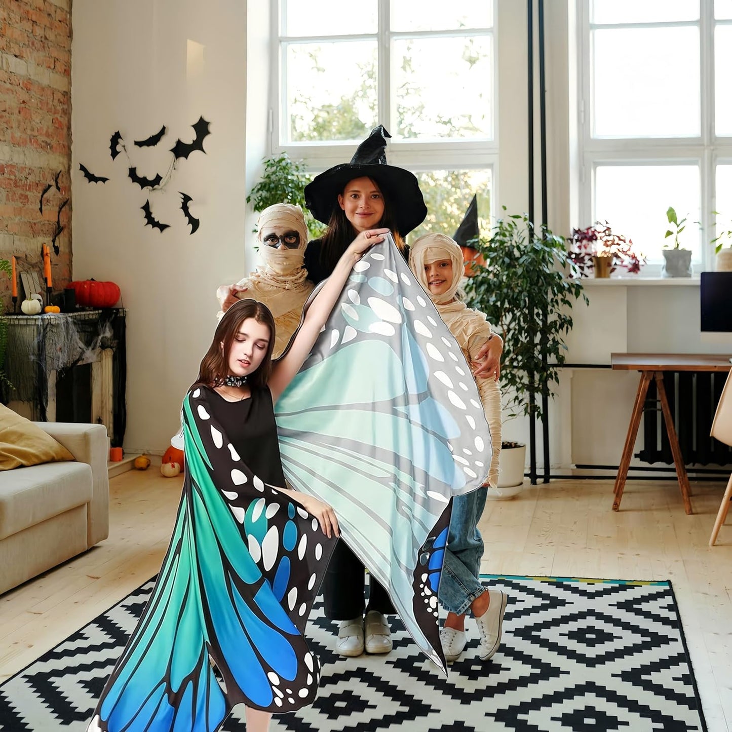 Halloween Costumes for Women Adult Butterfly Costumes Wing Cape Shawl 3Pcs with Lace Mask and Black Velvet Antenna Headband