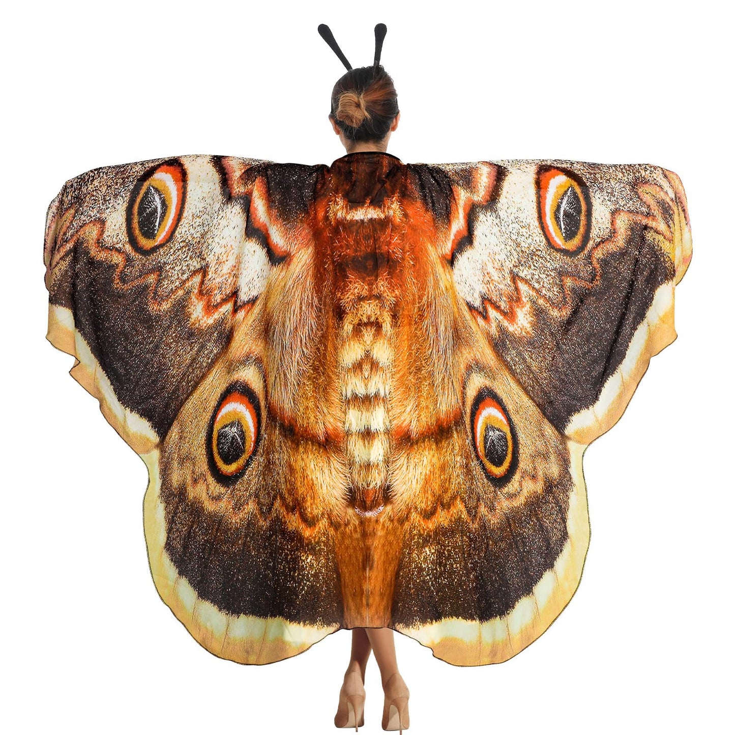Yinder 2 Pcs Halloween Moth Wings Costume Butterfly Shawl Moth Wing Cape Costume Accessory with Headband 72.83 x 50.39 Inch