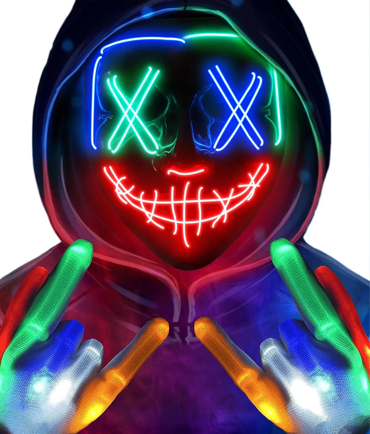Sago Brothers Halloween Mask Skeleton Gloves Set, Light Up Scary LED Mask with Glow Gloves, Halloween Costumes for Boys Girls