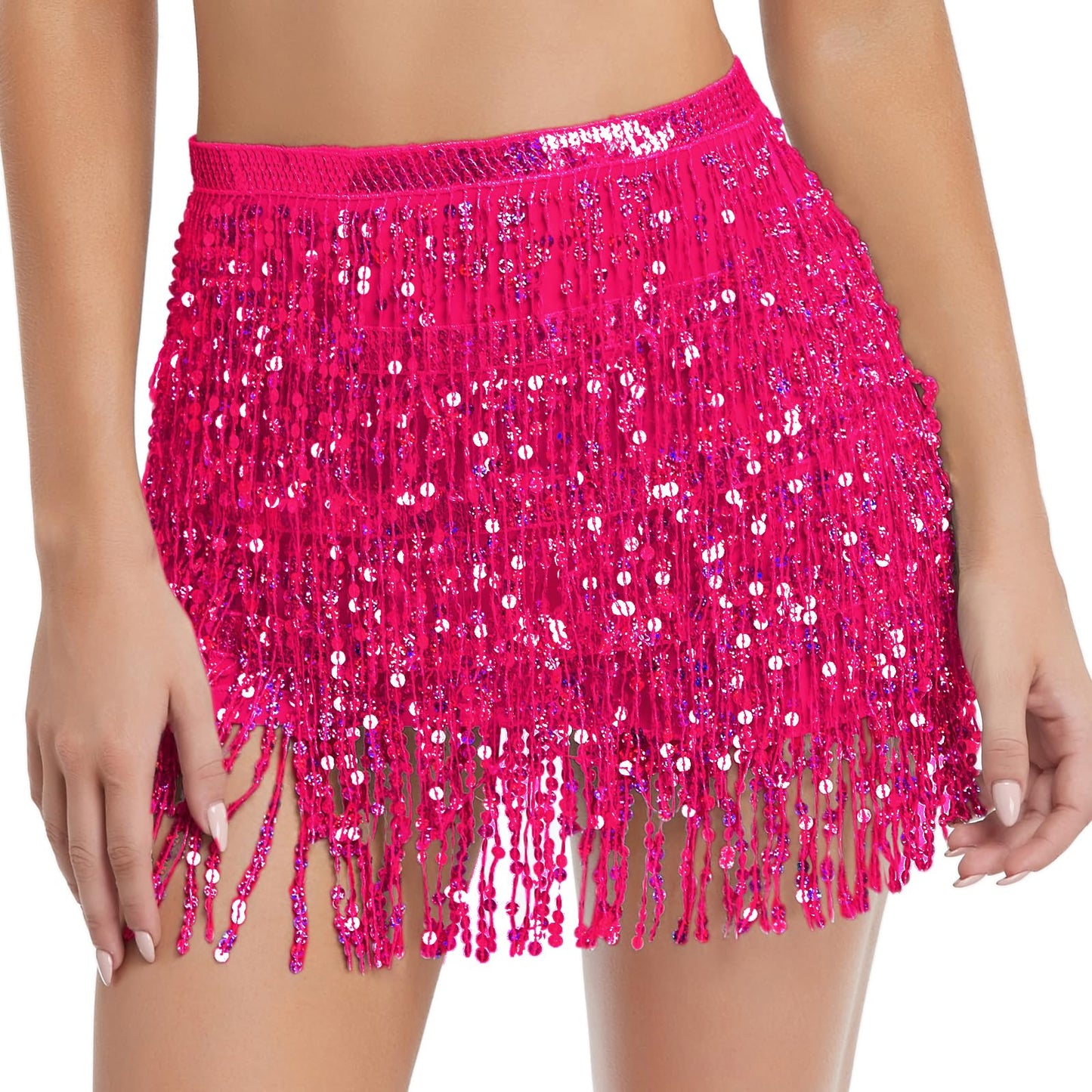 Women's Sequin Tassel Skirts Rave Fringe Hip Scarf for Festival