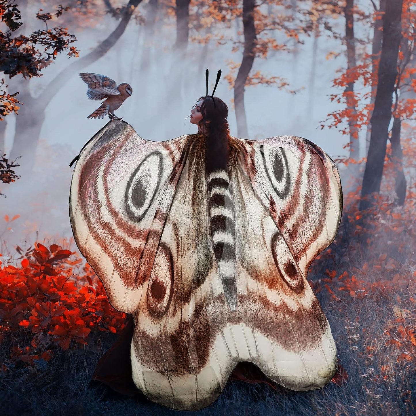 Yinder 2 Pcs Halloween Moth Wings Costume Butterfly Shawl Moth Wing Cape Costume Accessory with Headband 72.83 x 50.39 Inch