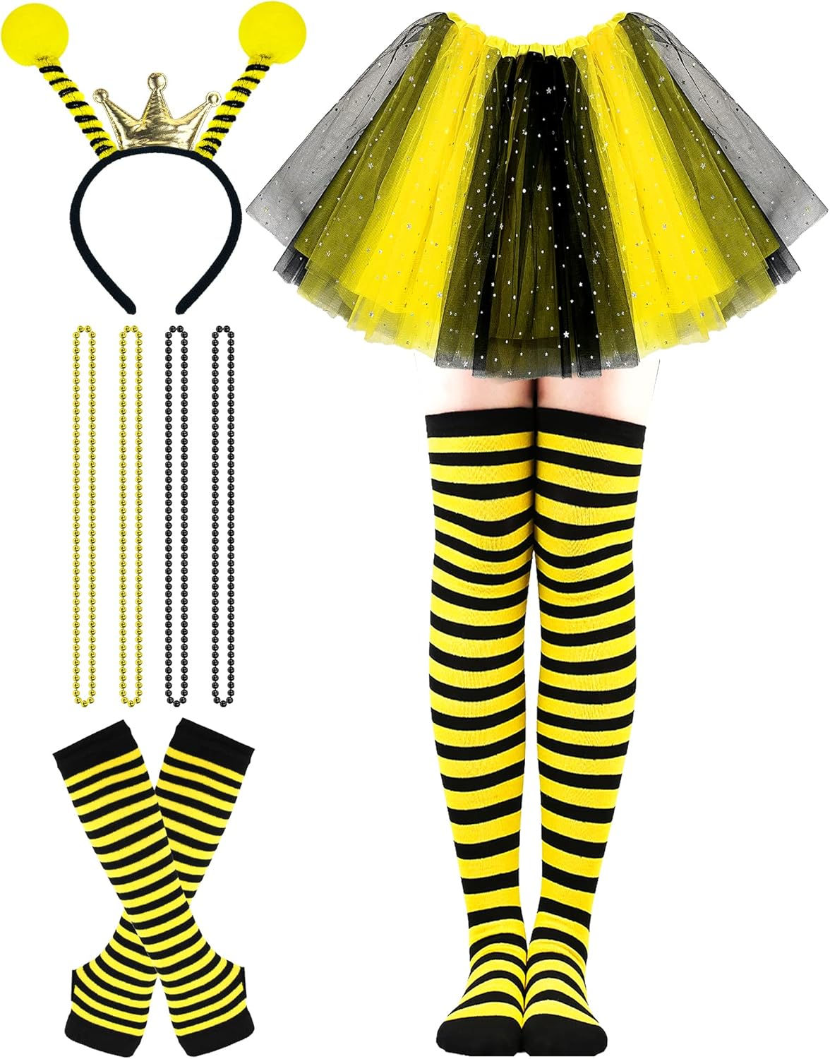 Hikkcos Bee Costume Set Yellow Bee Costume Tutu for Woman Queen Bopper Antenna Headband Tutu Skirt for Halloween Costume Honeybee Animals Party Cosplay