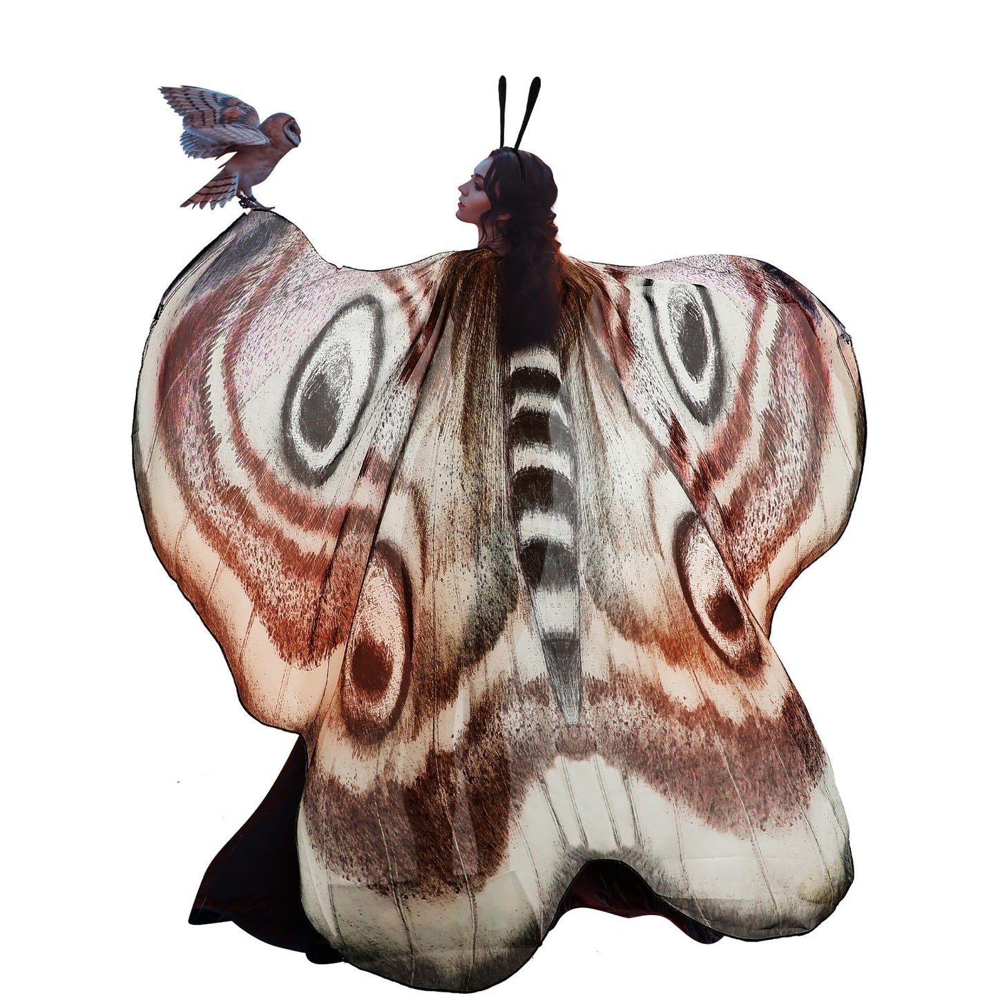Yinder 2 Pcs Halloween Moth Wings Costume Butterfly Shawl Moth Wing Cape Costume Accessory with Headband 72.83 x 50.39 Inch