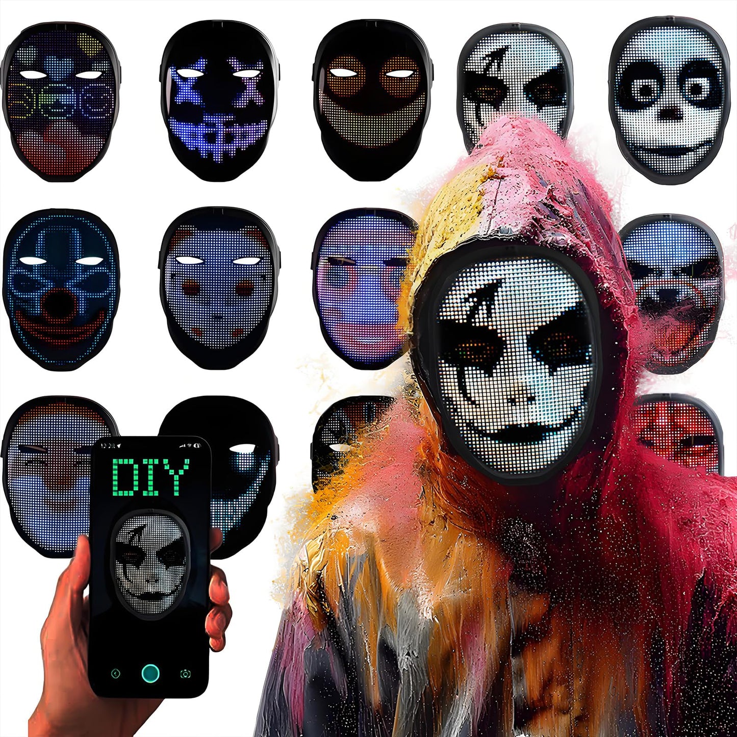 Led Mask Lighted Up Mask - Led Masks with Gesture Sensing Costume for Halloween Costume Cosplay Party Cool Gifts