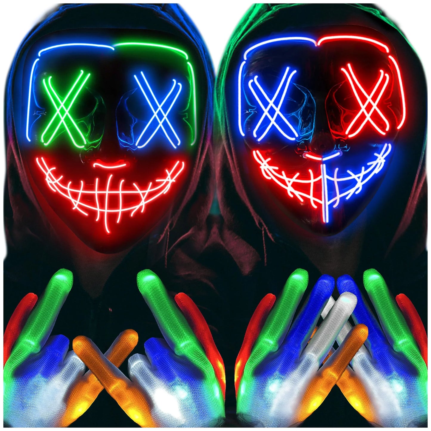 Sago Brothers Halloween Mask Skeleton Gloves Set, Light Up Scary LED Mask with Glow Gloves, Halloween Costumes for Boys Girls
