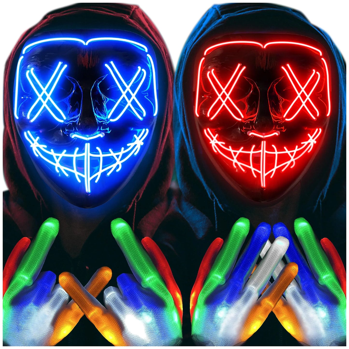 Sago Brothers Halloween Mask Skeleton Gloves Set, Light Up Scary LED Mask with Glow Gloves, Halloween Costumes for Boys Girls
