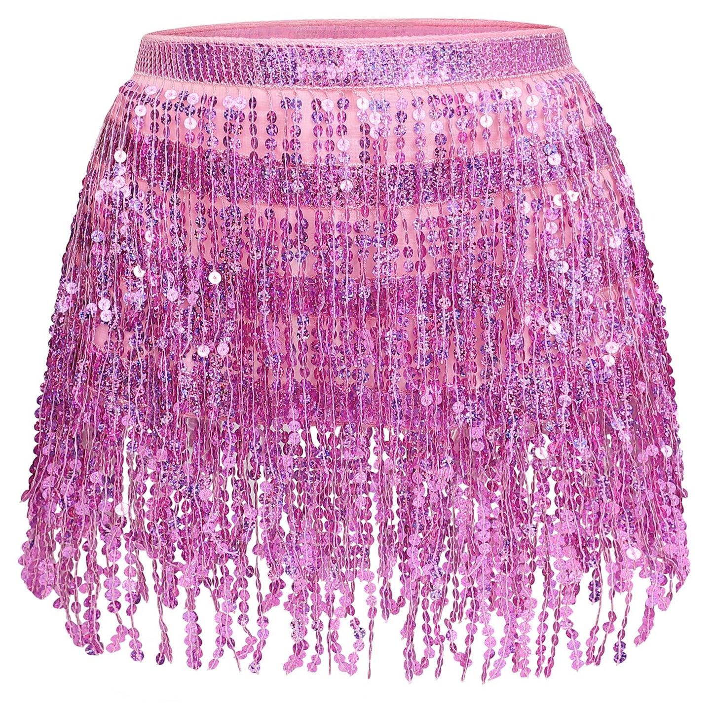 Women's Sequin Tassel Skirts Rave Fringe Hip Scarf for Festival