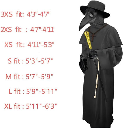 Nicexx Plague Doctor Mask Costumes Set 6 in 1 Halloween Beak Mask Plague Dr Outfit for Adults