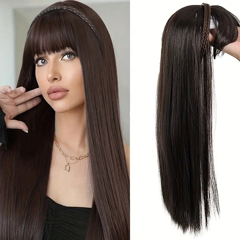 Gothic Black Double-Braid Wig – Long Braided Pigtails Costume Wig