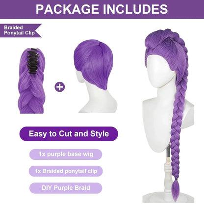 39" Long Purple Cosplay Wig,Anime Demon Costume Hair for Girl Women,Kp Singers Rumi Long and Thick Braid Wigs for Halloween,Anime,Party
