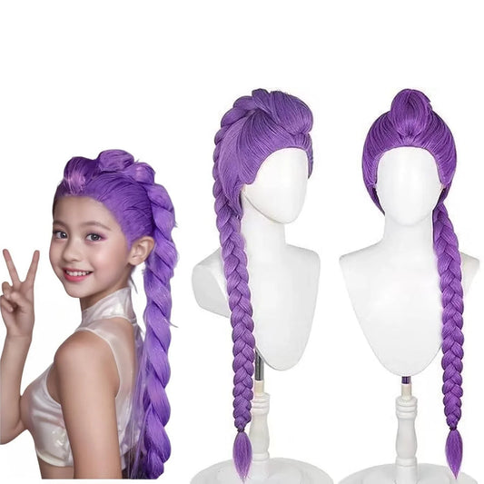 Purple Wig – 24" Dark Purple Braided Cosplay Hair, Heat-Resistant Synthetic Fiber