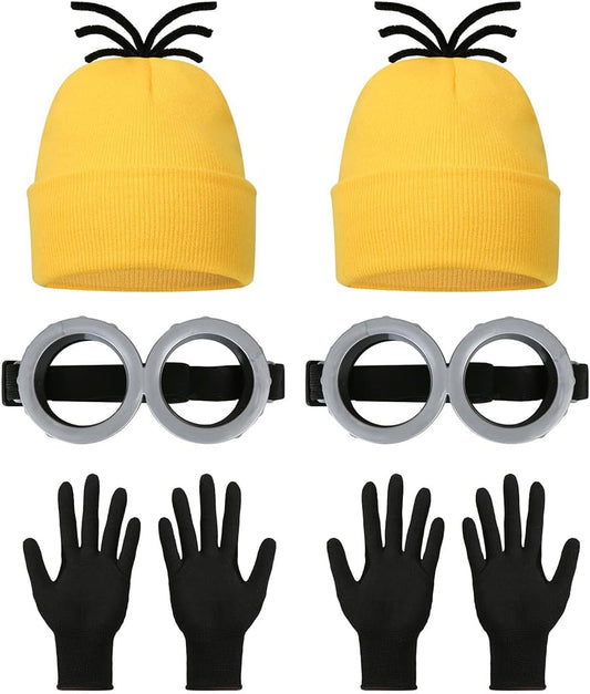 Halloween Costume Adult Accessories,Yellow Beanie Goggles Glasses Gloves for Men Women Cosplay Party Set