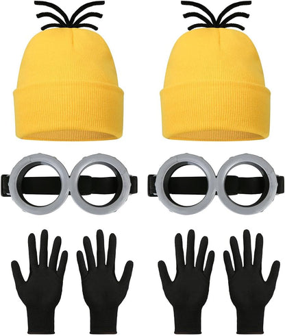 Halloween Costume Adult Accessories,Yellow Beanie Goggles Glasses Gloves for Men Women Cosplay Party Set