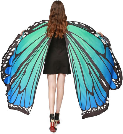 Halloween Costumes for Women Adult Butterfly Costumes Wing Cape Shawl 3Pcs with Lace Mask and Black Velvet Antenna Headband