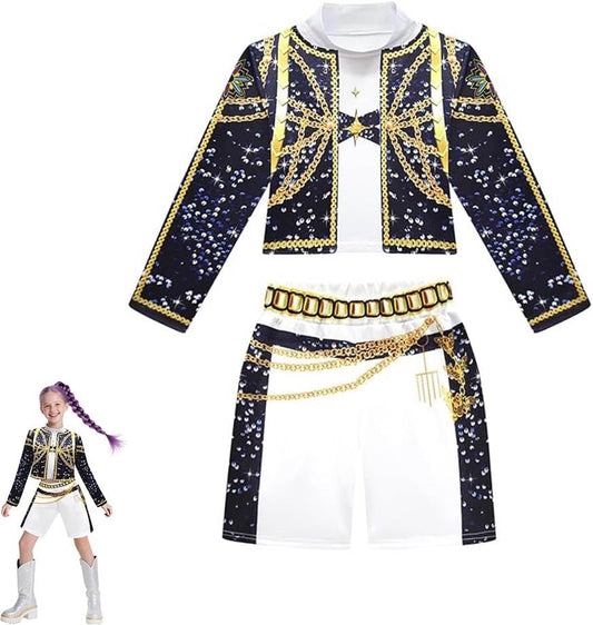 Kids Girls Pop Singer Costume 3-14 Years, Singer Wig, Toddler Halloween Cosplay Stage Clothes