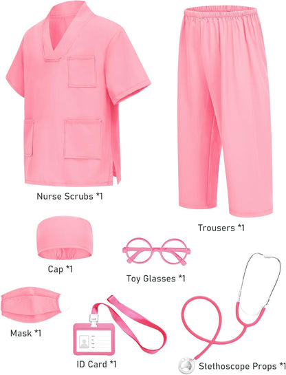 ICECUTE Doctor Costume for Kids Scrubs with Accessories,7Pcs Toddler Halloween Costume for Boy Girls,3-11 Years