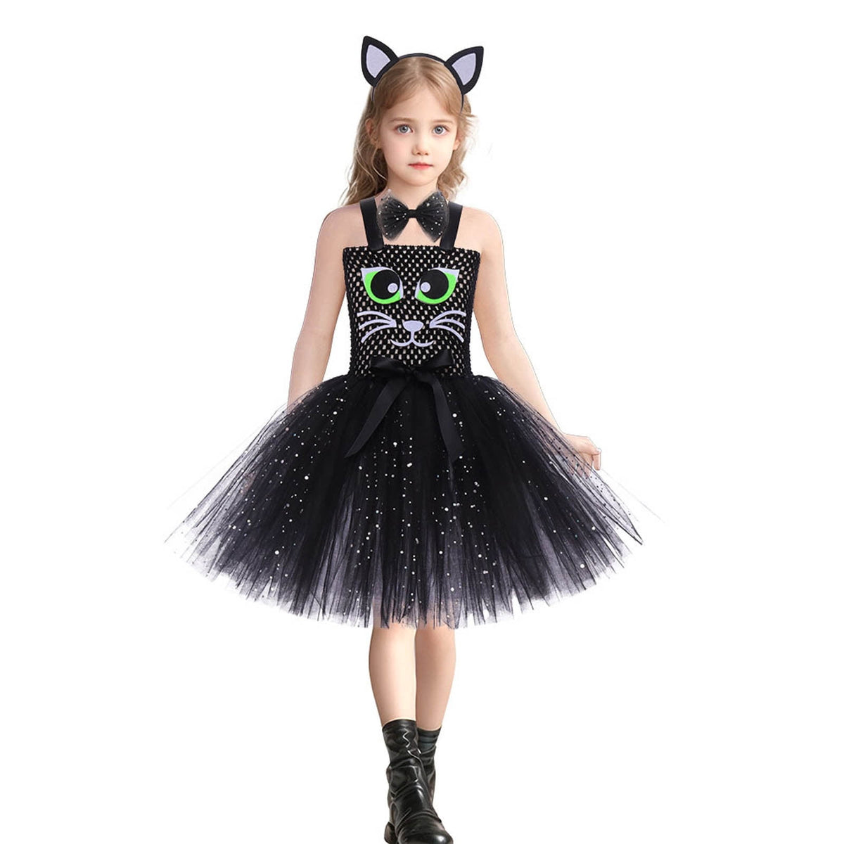 Black cat costume for girls kitty Halloween outfit