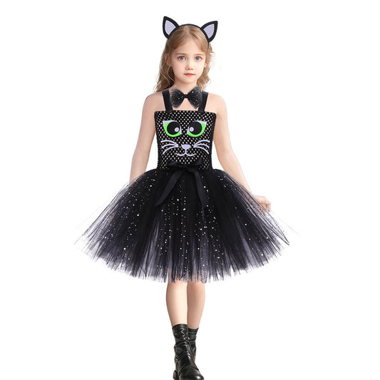 Black cat costume for girls kitty Halloween outfit
