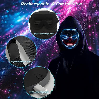 Led Mask Lighted Up Mask - Led Masks with Gesture Sensing Costume for Halloween Costume Cosplay Party Cool Gifts
