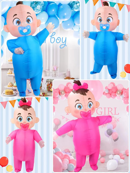 Ramede 2 Pcs Giant Inflatable Baby Costume 96 Inch Gender Reveal Ideas Boy and Girl Blow Costume Outfit for Adult Baby Shower Gender Reveal Party Halloween Christmas Cosplay Supplies