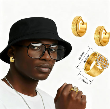 SATINIOR 80s 90s Hip Hop Costume Outfit Kit, 5 Pcs Dollar Chain Necklace Ring Bucket Hat Glasses Earring for Rapper Men Women