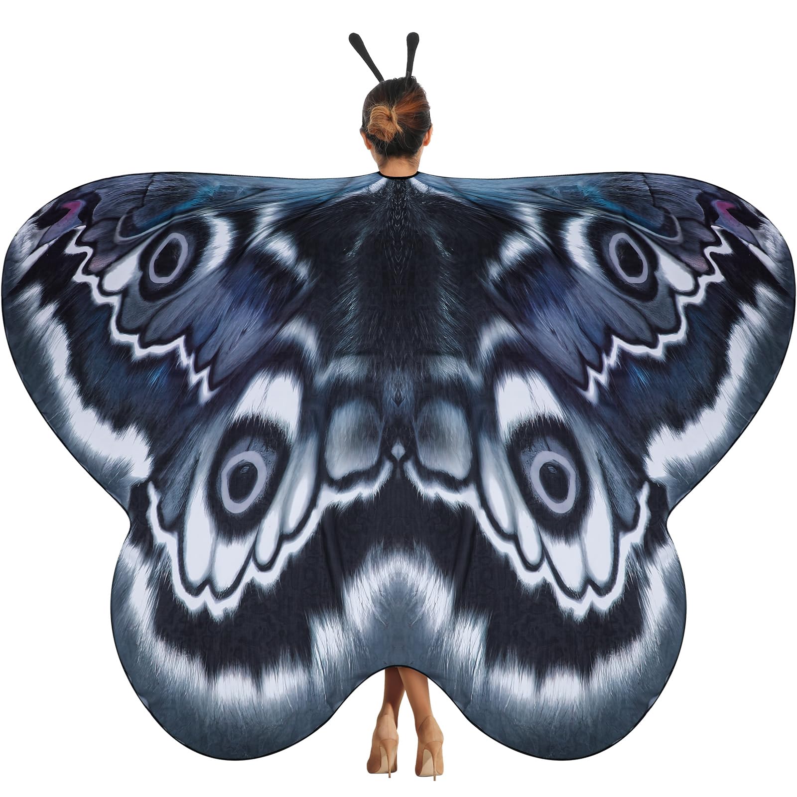 Yinder 2 Pcs Halloween Moth Wings Costume Butterfly Shawl Moth Wing Cape Costume Accessory with Headband 72.83 x 50.39 Inch