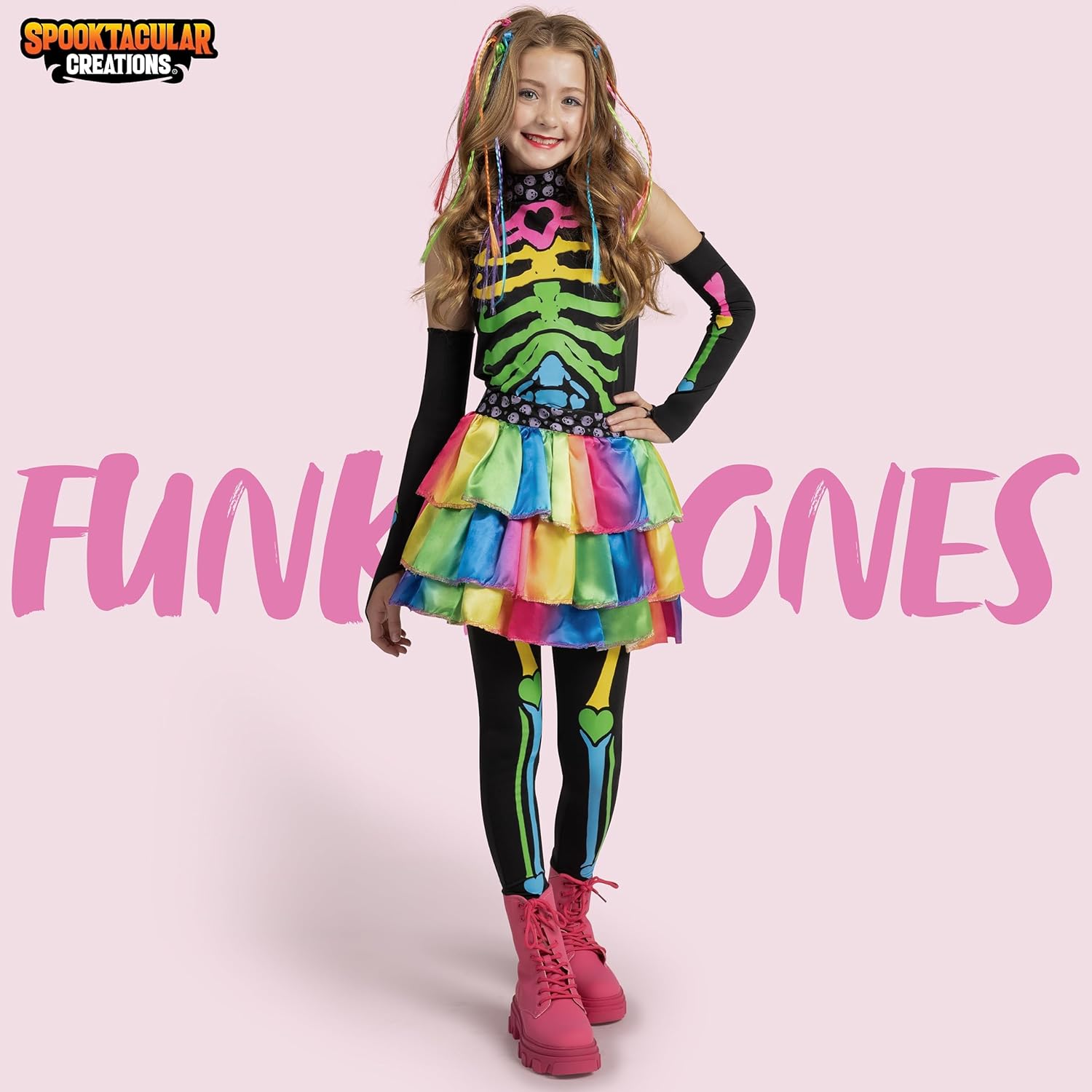 Spooktacular Creations Halloween Kids Skeleton Costume, Funky Punky Bone Skeleton Deluxe Costume, Halloween Girls Outfit