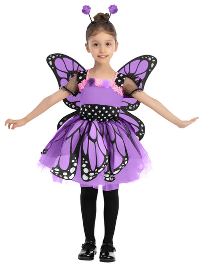 Spooktacular Creations Child Girls Butterfly Costume, Toddlers Butterfly Outfit w/Wings Headband for Kids Halloween Parties